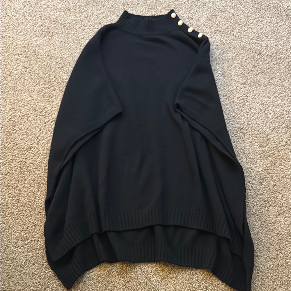 Black Button-Detail Poncho